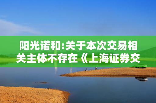 阳光诺和:关于本次交易相关主体不存在《上海证券交易所上市公司自律监管指引第6号――重大资产重组》第三十条情形、《上市公司监管指引第7号――上市公司重大资产重组相关股票异常交易监管》第十二条情形的说明
