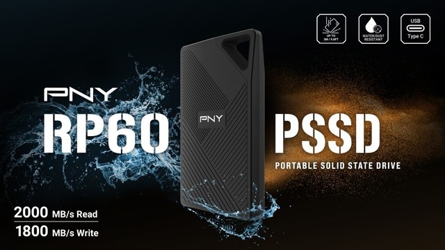 PNY必恩威推出RP60移动固态硬盘：3 米防摔、IP65 防尘防水、99.99美元起