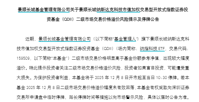 美股QDII基金扎堆提示溢价风险 两只ETF将停牌 第1张