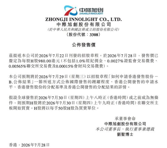 万亿中际旭创，港股定价每股980港元！年内港股最大IPO！